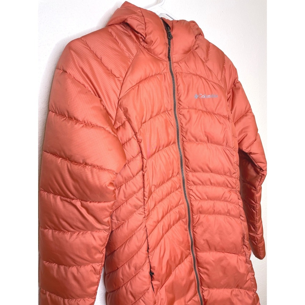 Columbia Women Puffer Jacket Longline Hooded Quilted XS Salmon Pink - Picture 2 of 8